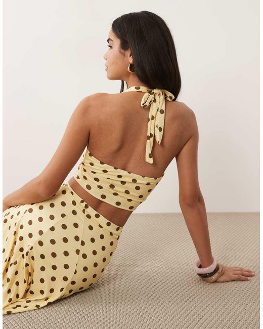 Missy Empire Natural Slinky Wrap Detail Halterneck Top Co-ord