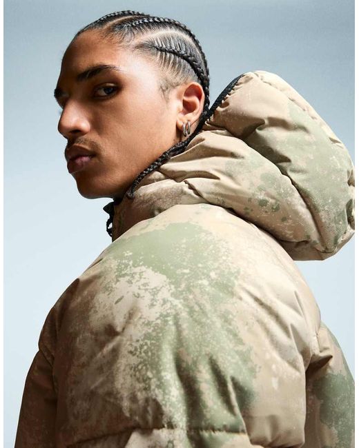 Bershka Natural Puffer Jacket With Hood for men