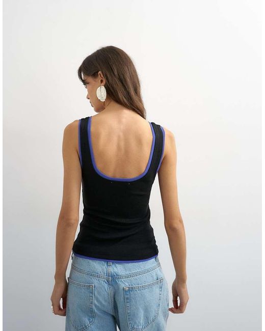 TOPSHOP Black Scoop Vest With Contrast Mesh Tipping