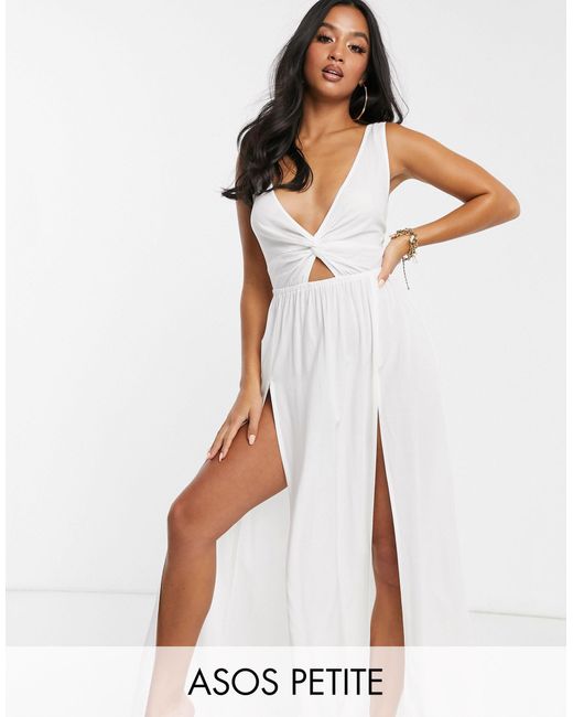 ASOS Asos Design Petite Tie Back Beach Maxi Dress With Twist Front Detail  in White | Lyst Canada