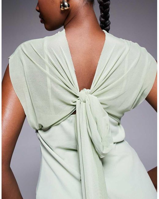 ASOS Green Oversized Puff Sleeve Sheer Overlay Playsuit In