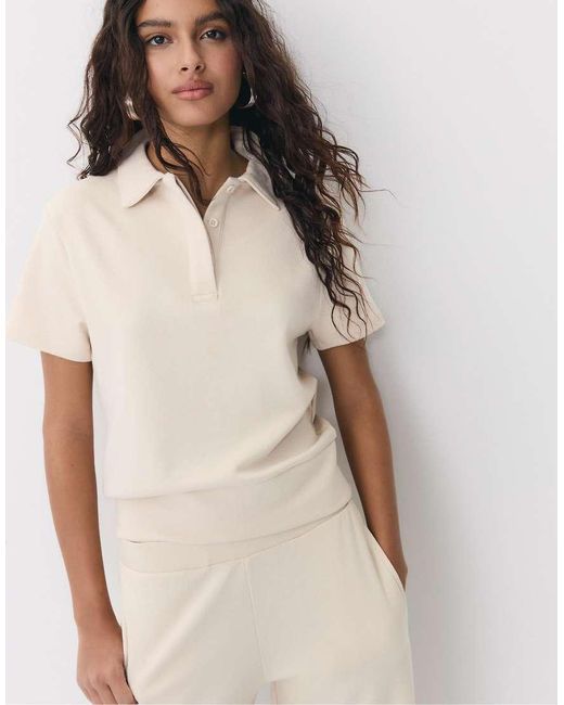 Stradivarius Natural Short Sleeve Polo T-Shirt