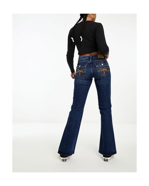 Monki Blue Trudy Low Waisted Flared Jeans