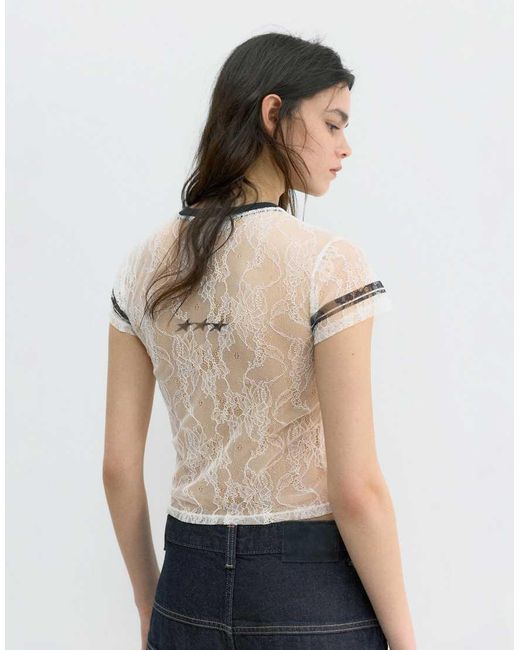 Pull&Bear White Lace Football T-shirt