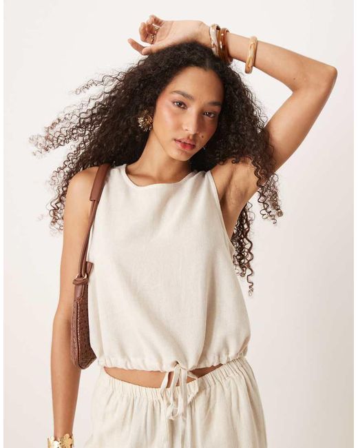 River Island Brown Linen Puffball Tank Co-ord