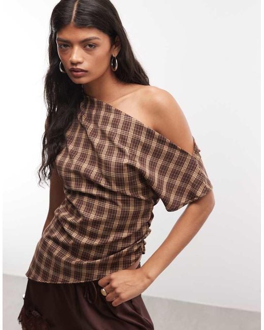 Reclaimed Vintage Brown Off Shoulder Top