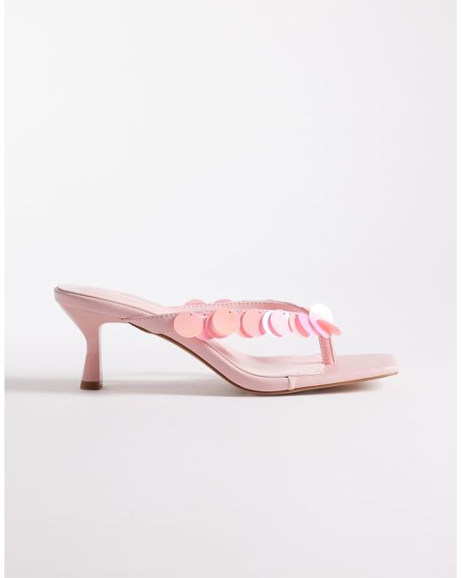 SIMMI Pink Simmi London Dixy Kitten Heel Toe Thong Sandals With Sequins