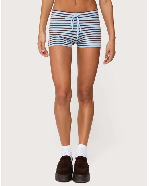 Edikted Blue Lillian Striped Knit Shorts