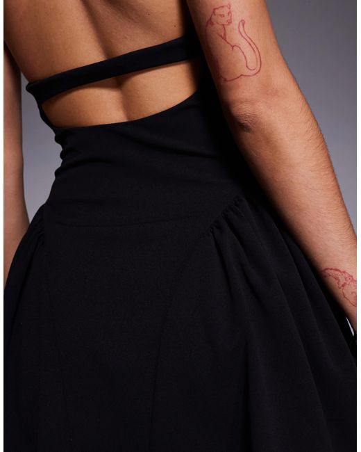 ASOS Black Halter Neck Corset Detail Mini Dress With Godets