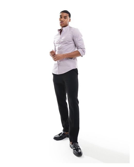 ASOS Purple Slim Fit Grandad Collar Shirt for men