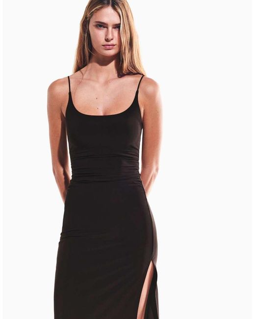 Bershka Black Gathered Strap Midi Dress