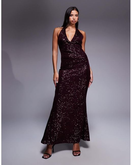 ASOS Purple All Over Sequin Plunge Maxi Dress