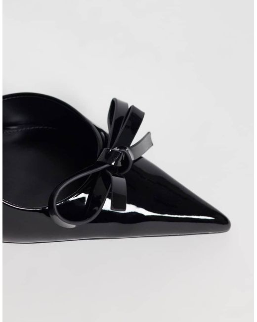 Mango Black Bow Detail Heeled Slingback Court Shoe