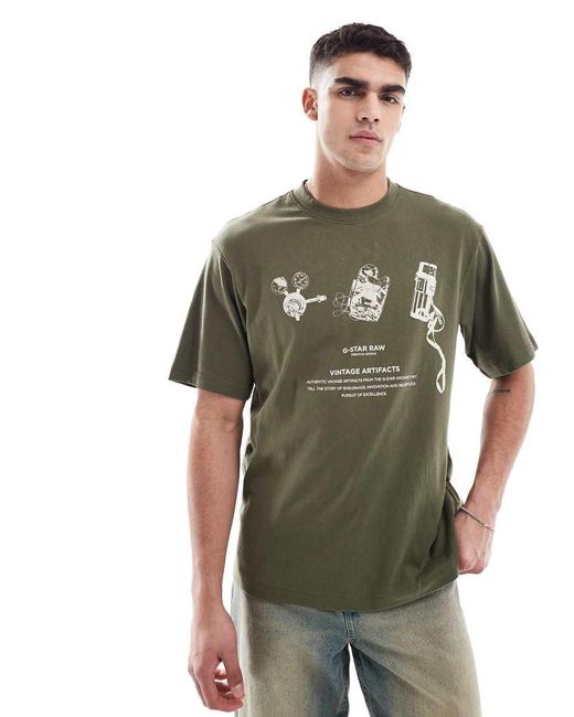 Camiseta Caqui Extragrande Con Estampado Delantero Y Trasero Archive De G-Star de hombre de color Green