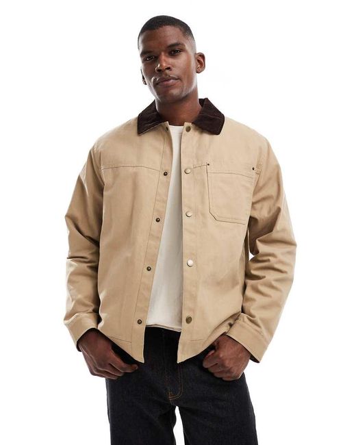 New Look Natural Cord Collar Worker Jacket for men