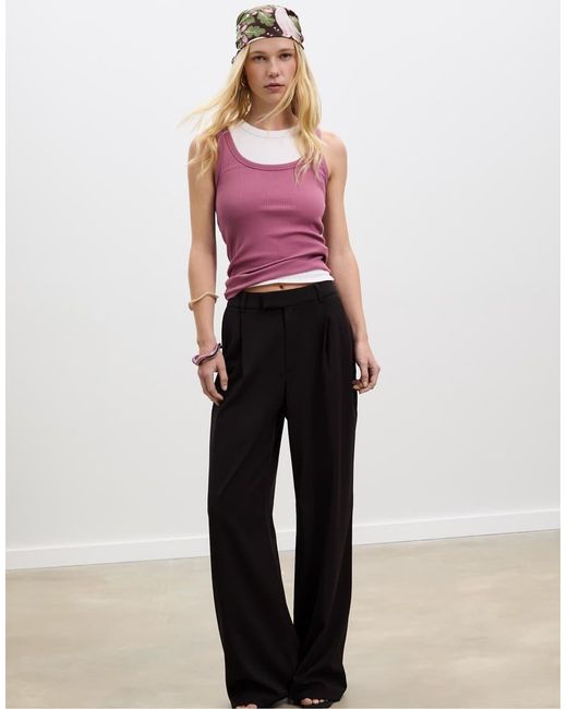 Stradivarius Black Wide-leg Formal Wear Trousers