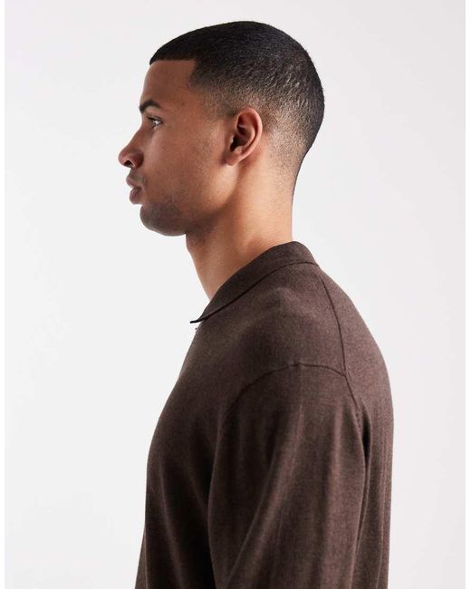 Jack & Jones Brown Quarter Zip Knitted Polo for men