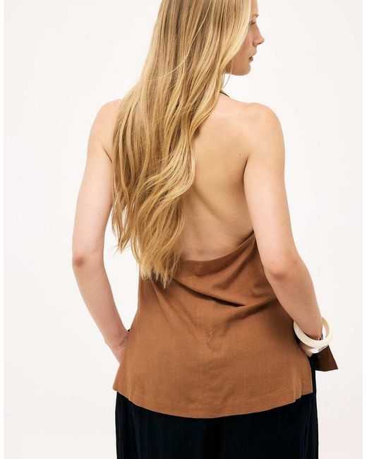 NA-KD Blue Scoop Neck Halterneck Top