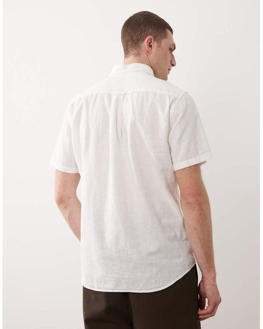 Gant White Shield Logo Short Sleeve Linen Cotton Shirt for men