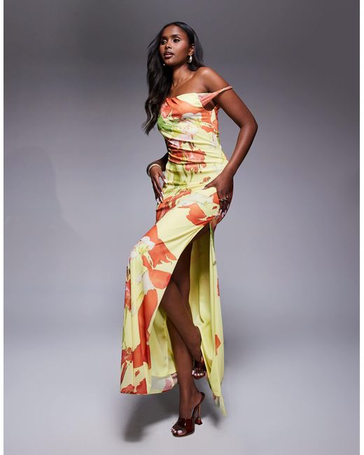 ASOS Multicolor Twist Shoulder With Lace Up Back Mesh Maxi Dress