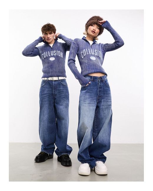 X015 - jeans a vita bassa lavaggio intenso di Collusion in Blue da Uomo