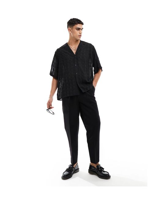 Camicia squadrata oversize a mezza manica con rever di ASOS in Black da Uomo