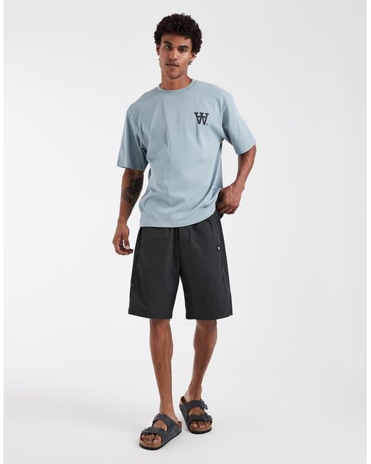 DOUBLE A by WOOD WOOD Blue 100% Cotton Liam Aa Logo T-shirt for men