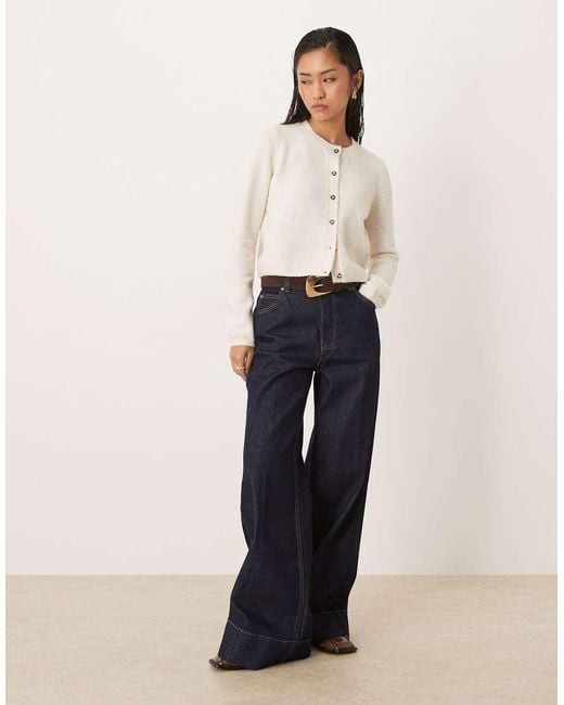 Jdy Natural Crew Neck Cardigan With Wool