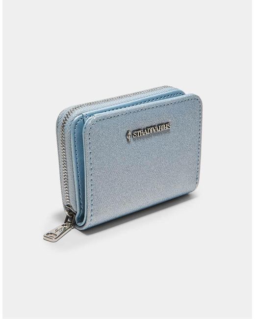 Stradivarius Blue Shimmery Zip-up Purse