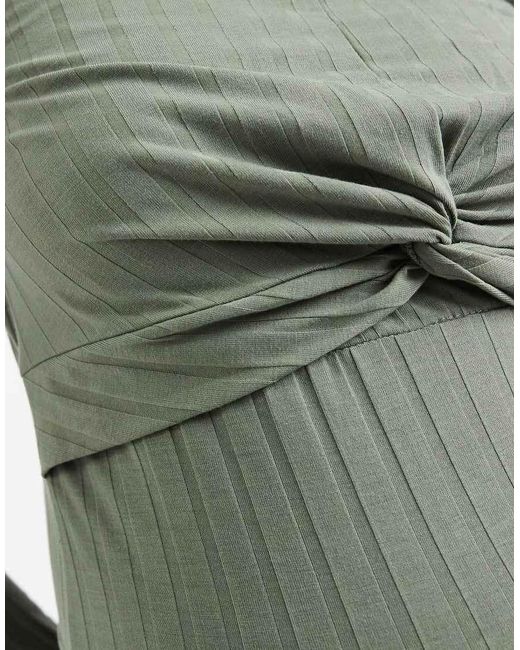 Mama.licious Green Mamalicious Maternity Long Sleeve 2 Function Nursing Ribbed Midi Dress