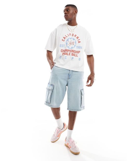 Camiseta Blanca De Corte Cuadrado Extragrande Con Estampado Gráfico Deportivo De -Blanco ASOS de hombre de color White