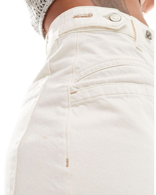 Free People White Straight Leg Cuffed Jeans