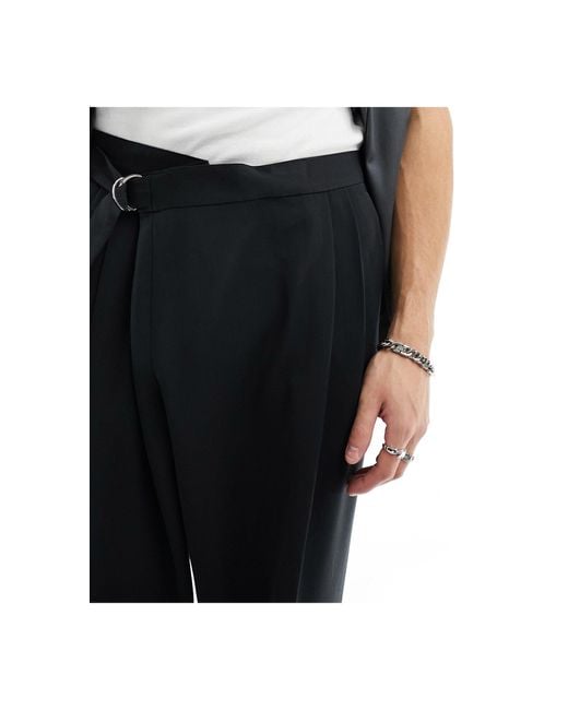 ASOS Black Wide Leg Smart Trousers With Asymmetric Waist Detail for men
