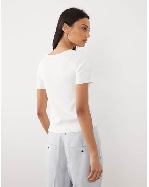 Mango White Teen Button Detail Short Sleeve Knitted Top
