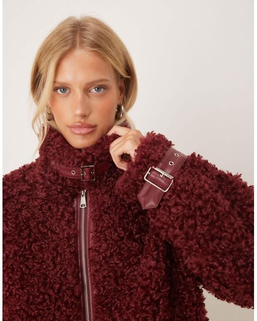 Amy Lynn Red Textu Faux Fur Aviator Coat