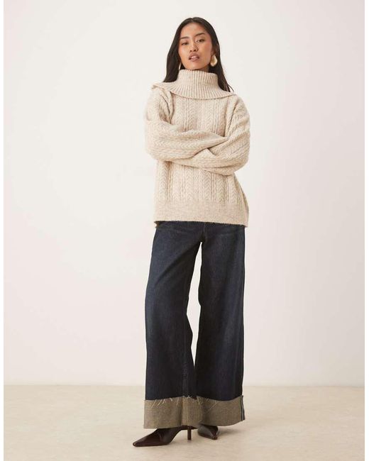 Pretty Lavish Natural Cable Knit exaggerated Roll Neck Jumper