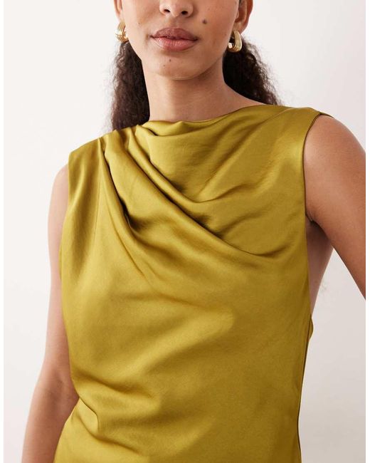 Mango Yellow Sleeveless Ruched Mini Dress