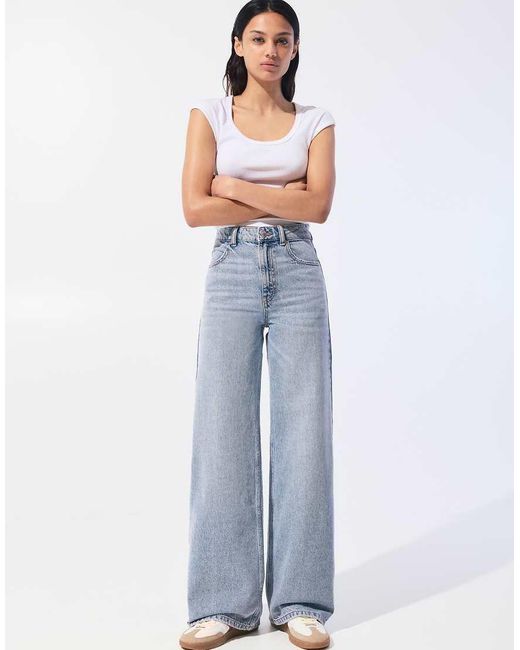 Pull&Bear Jeans Met Wijde Pijpen En Hoge Taille in het Blue