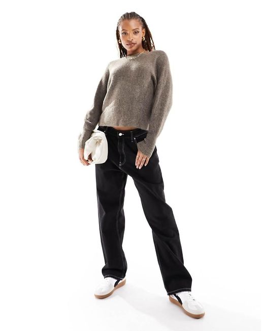 ONLY Gray Ribbed Wide Neck Sweater