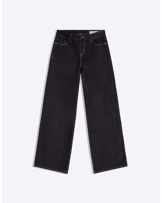 Bershka Blue Petite Low-rise Wide-leg Jeans