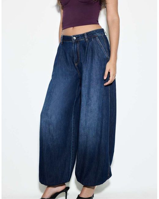 Stradivarius Blue 100% Cotton Sarouel Jeans