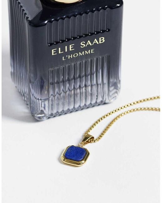 ASOS White Waterproof Stainless Steel Necklace With Square Lapis Pendant for men