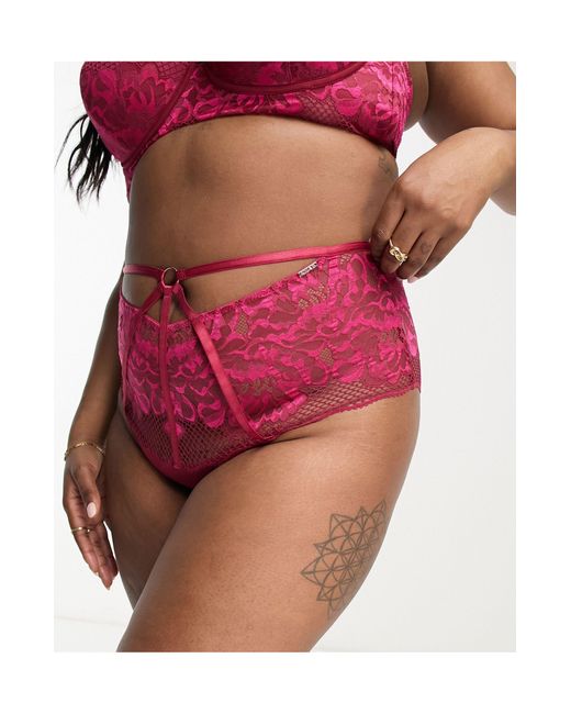 Figleaves Red Amore Lace And Fishnet High Waist Knicker