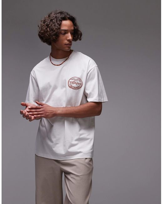 Topman White Oversized Fit T-shirt With Front And Back Taverna Print for men