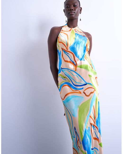 TOPSHOP Blue Halter Neck Maxi Dress