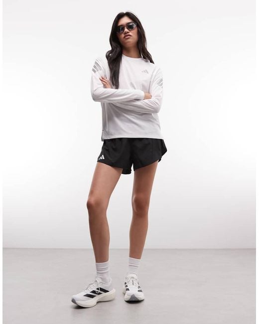 Adidas Originals White Adidas Running Adi365 Long Sleeve Top With Three Stripes