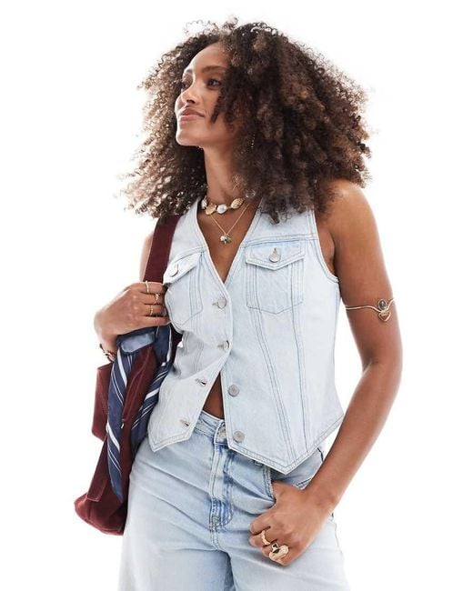 New Look White Denim Waistcoat