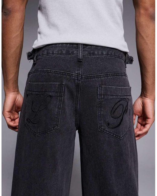 Liquor N Poker Black Onyx Zip Detail baggy Jeans for men
