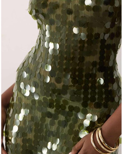 ASOS Green Disc Scatter Sequin Scoop Neck Maxi Dress