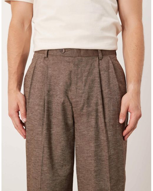 Pantalon fuselé oversize et élégant avec double pince aspect lin - marron ASOS pour homme en coloris Natural
